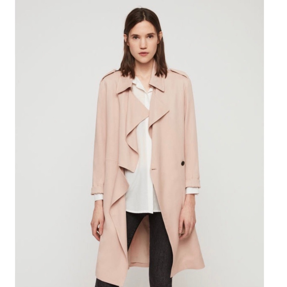 All saints brexley drapery trench coat blush pink